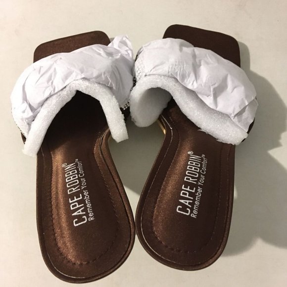 NWT CAPE ROBBIN REWIND‎ SATIN BROWN RHINESTONE HEELS 5.5 - Picture 12 of 13